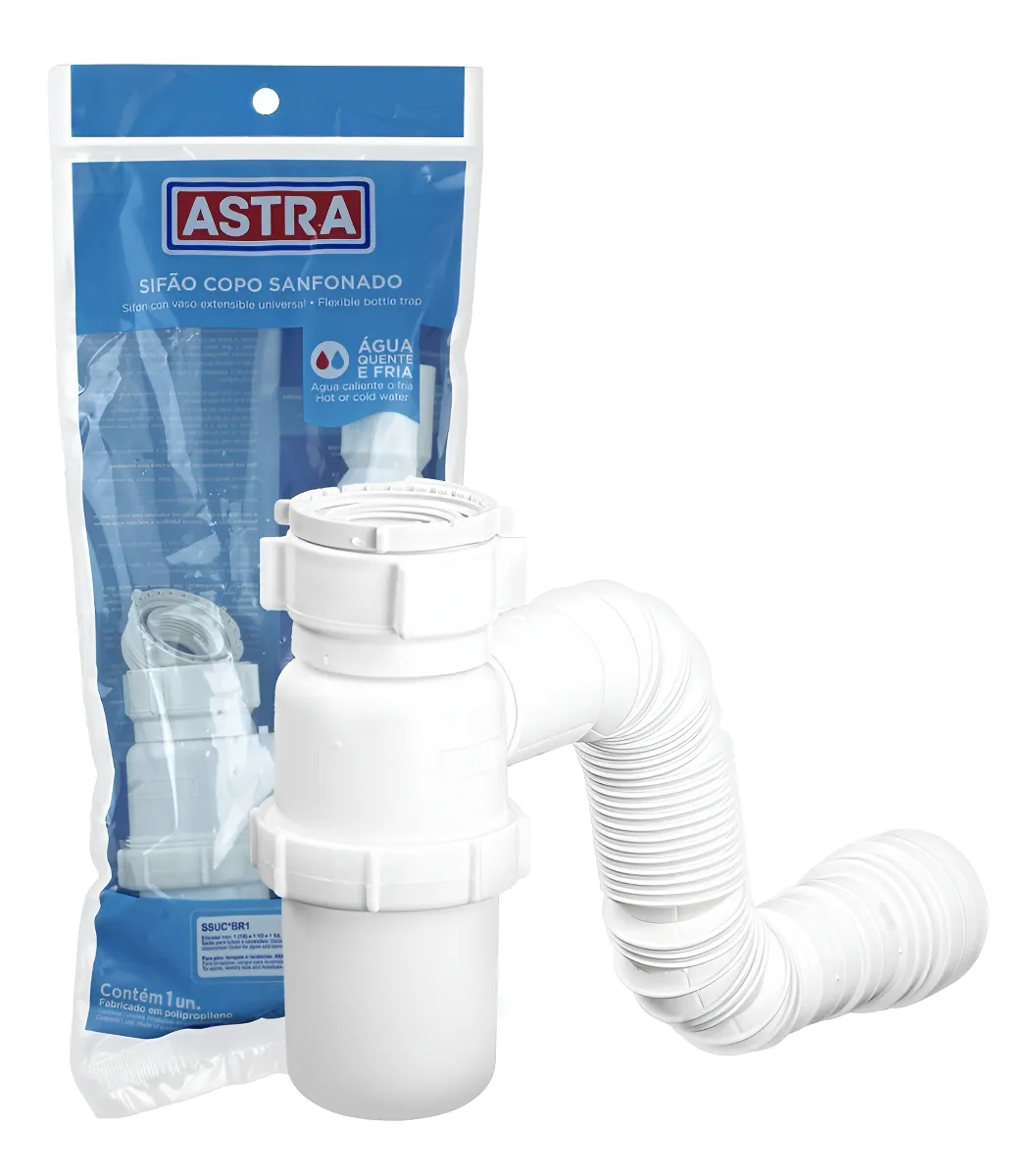 Sifão Sanfonado Universal Branco Copo Reforçado Ssuc - Astra